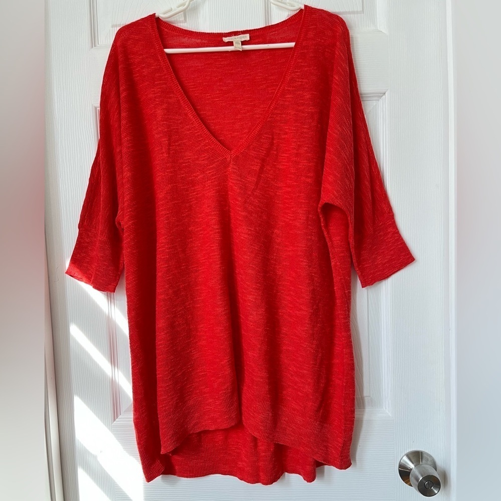 Eileen Fisher Linen Cotton Blend Tunic Blouse Orange XL